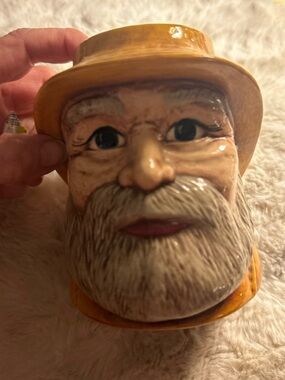 Vintage*TOBY MUG*YELLOW FISHERMAN HEAD*BLUE EYES*FISH HANDLE* CERAMIC*
